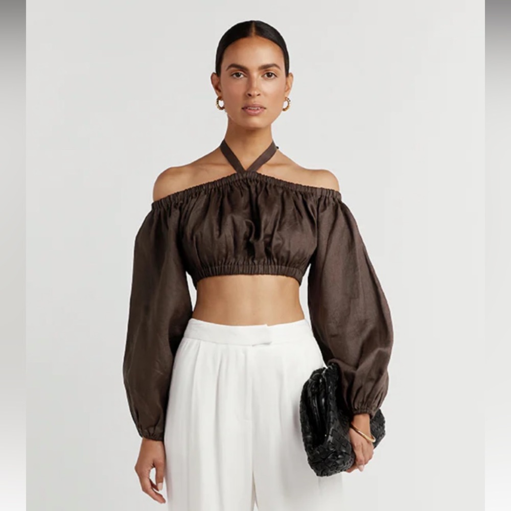 NWT DISSH GINNY DARK CHOCOLATE LINEN CROP TOP